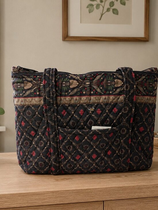 Vera Bradley Handbags - Vera Bradley Quilted Tote in Black with Red & Green Floral Accents